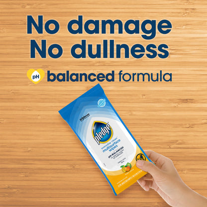 Pledge Multi-Surface Furniture Polish Wipes, Works on Wood, Granite, and Leather, Cleans and Protects, Fresh Citrus