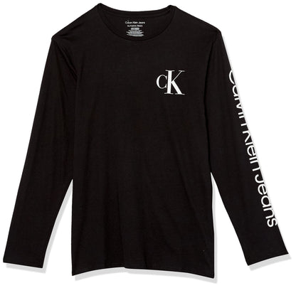 Calvin Klein Boys' Long Sleeve Crew Neck T-Shirt, Soft, Comfortable, Relaxed Fit