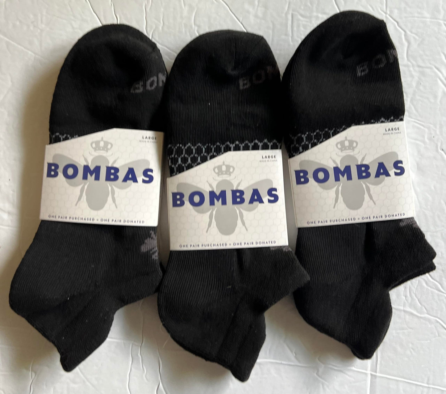 BOMBAS Unisex 3-Pack Ankle Socks LARGE Mens 9.5-13, Womens 11-13 Color Black