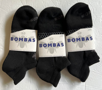 BOMBAS Unisex 3-Pack Ankle Socks LARGE Mens 9.5-13, Womens 11-13 Color Black