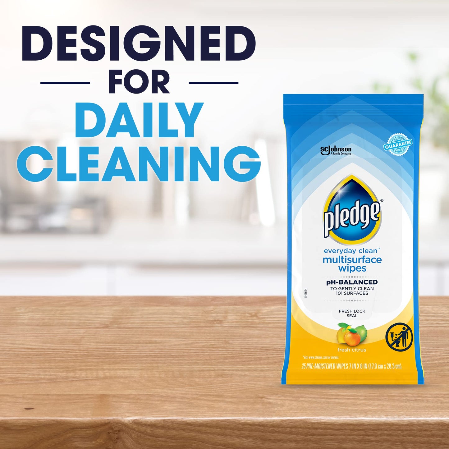 Pledge Multi-Surface Furniture Polish Wipes, Works on Wood, Granite, and Leather, Cleans and Protects, Fresh Citrus