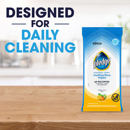 Pledge Multi-Surface Furniture Polish Wipes, Works on Wood, Granite, and Leather, Cleans and Protects, Fresh Citrus
