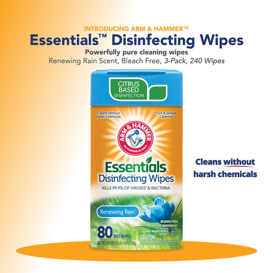 Arm & Hammer Essentials Disinfecting Wipes Renewing Rain 110 Count (Pack of 2)