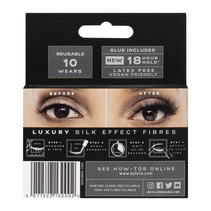 Eylure Luxe Silk Effect False Eyelashes, Marquise, Reusable, Adhesive Included, 1 Pair