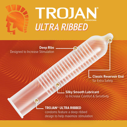 Trojan Stimulations Ultra Ribbed Spermicidal Condoms, 12 Count