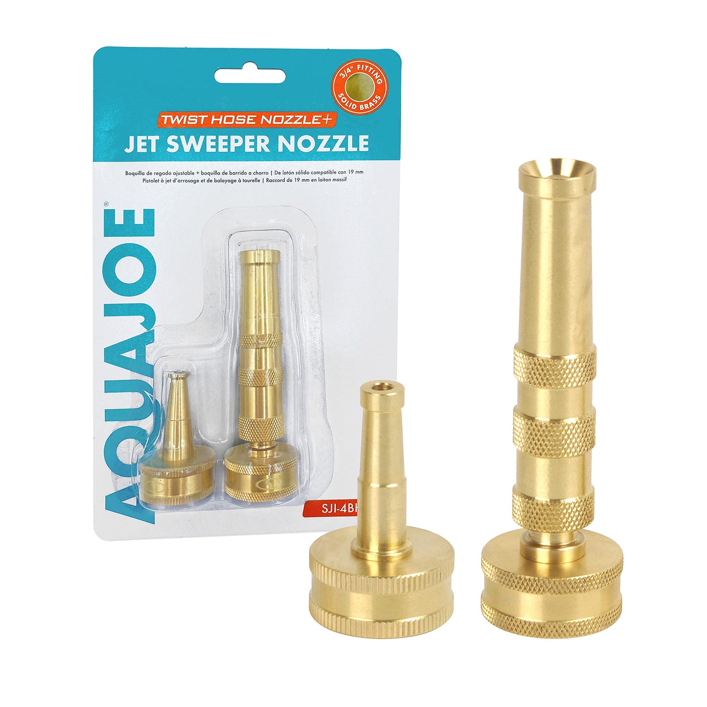 Aqua Joe SJI-4BHNC Ultimate Solid Brass, Heavy Duty, Indestructible Series, Adjustable Twist Nozzle and Bonus Jet Sweeper Nozzle, Brass