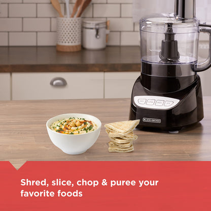 BLACK+DECKER 8-Cup Food Processor, Easy Assembly, Stainless Steel S-Blade, Shred