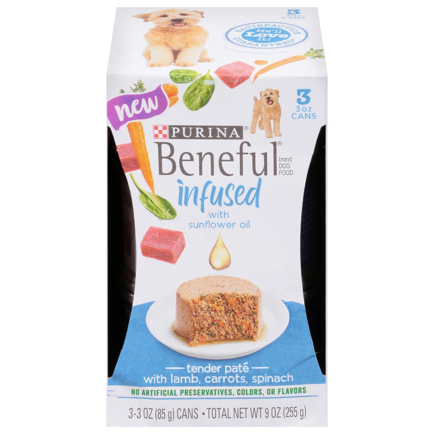 Beneful Infused Wet Dog Food Pate with Sunflower Oil, with Lamb, Carrots, Spinach