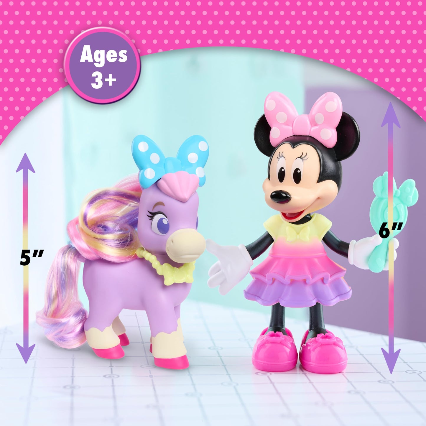 Disney Junior Minnie Mouse Groom & Glam Pony Set, Poseable 21-Piece Doll and Accessories Set, Kids Toys for Ages 3 Up by Just Play