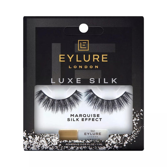 Eylure Luxe Silk Effect False Eyelashes, Marquise, Reusable, Adhesive Included, 1 Pair