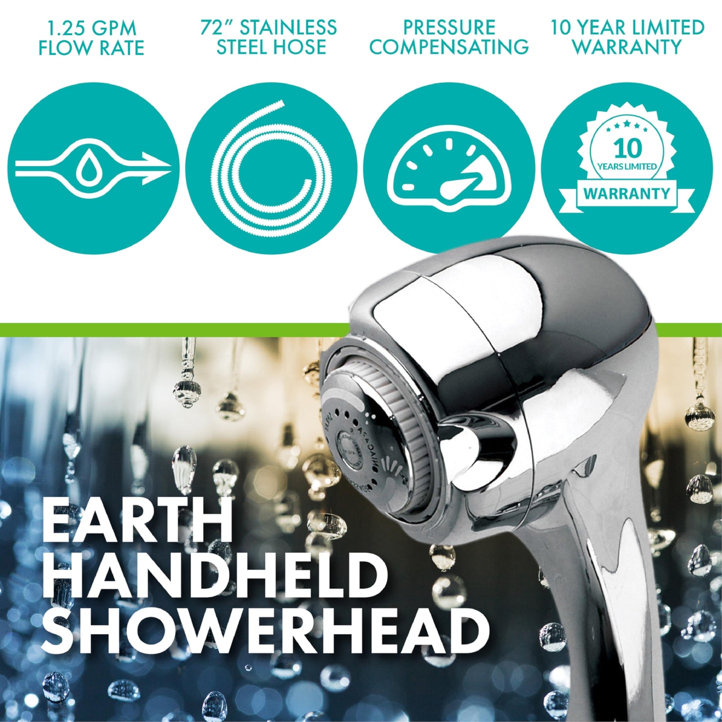 Niagara Conservation Earth Spa 3-Spray with 1.75 GPM 2.7-in. Wall Mount Handheld Shower Head in Chrome, 1-Pack | Bathroom Shower Head Sprayer with Pressure Compensation Technology