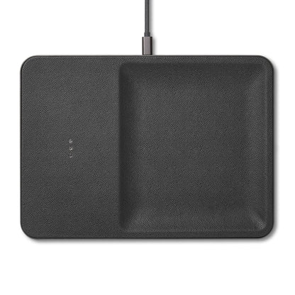COURANT Catch:3 Belgian Linen Italian Leather Wireless Charging Station and Valet Tray - Compatible with iPhone 15, 14, 13, 12, 11, X, SE, Galaxy S21, S20, Note, AirPods/Pro