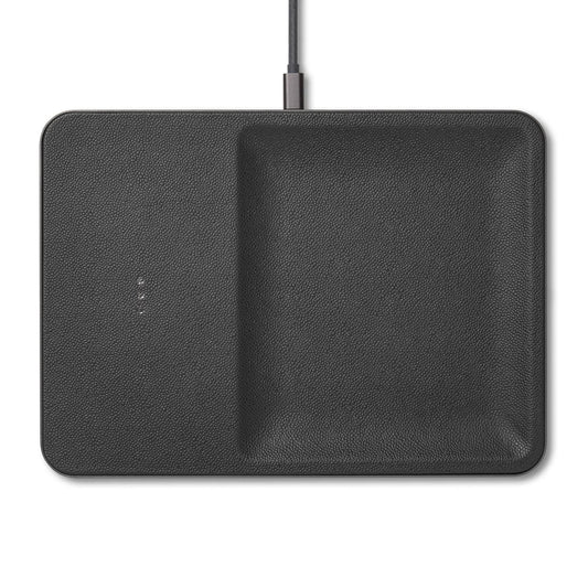 COURANT Catch:3 Belgian Linen Italian Leather Wireless Charging Station and Valet Tray - Compatible with iPhone 15, 14, 13, 12, 11, X, SE, Galaxy S21, S20, Note, AirPods/Pro