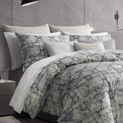 Vera Wang Layered Geometric Cotton Grey Duvet Cover