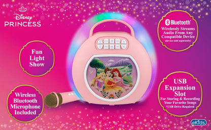 Disney Princess Karaoke Machine for Kids, Bluetooth Speaker with Wireless Microphone Designed for Fans of Disney Toys