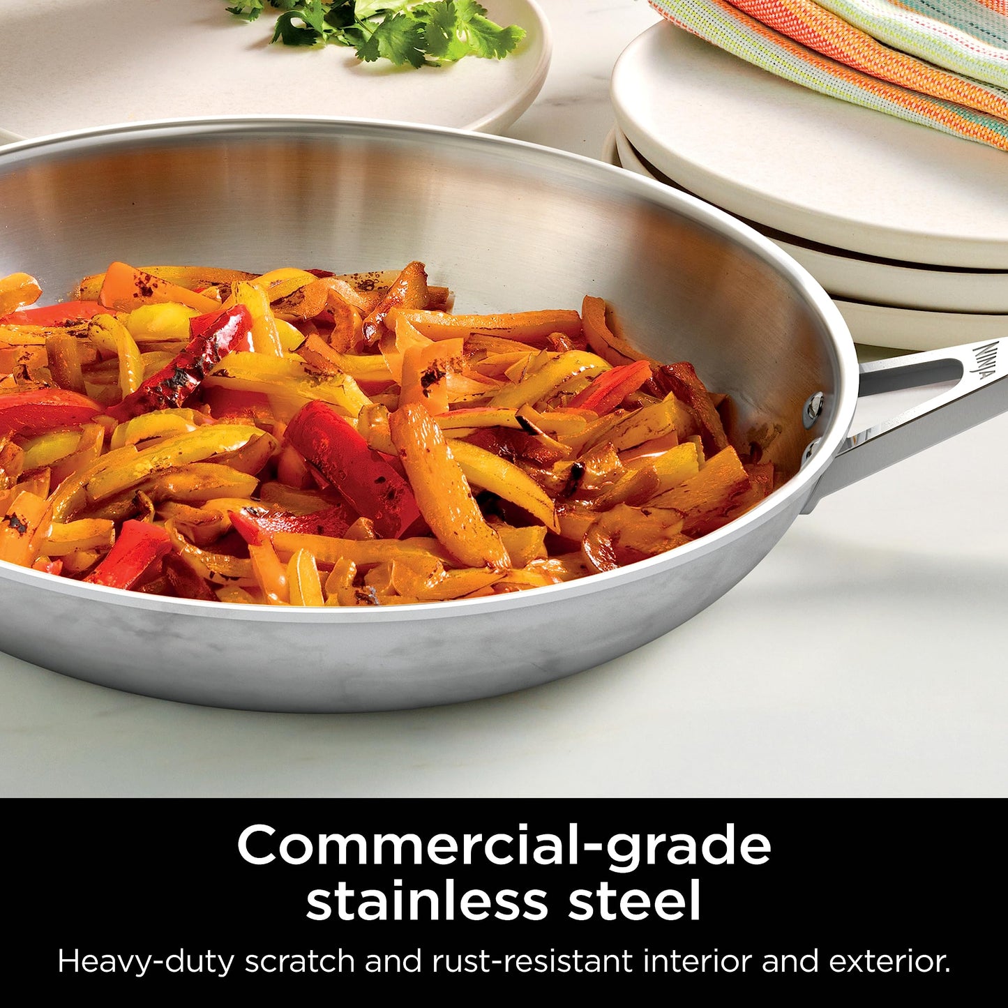 Ninja C90026 EverClad Commercial-Grade Stainless Steel 10.25" Fry Pan, Tri-Ply Pans, Oven Safe to 600°F, PFAS Safe, All Stovetops & Induction Compatible