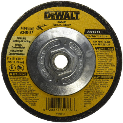 DEWALT DW8435 4-1/2-Inch by 1/8 Inch by 5/8-Inch -11 Pipeline Cutting/Grinding Wheel