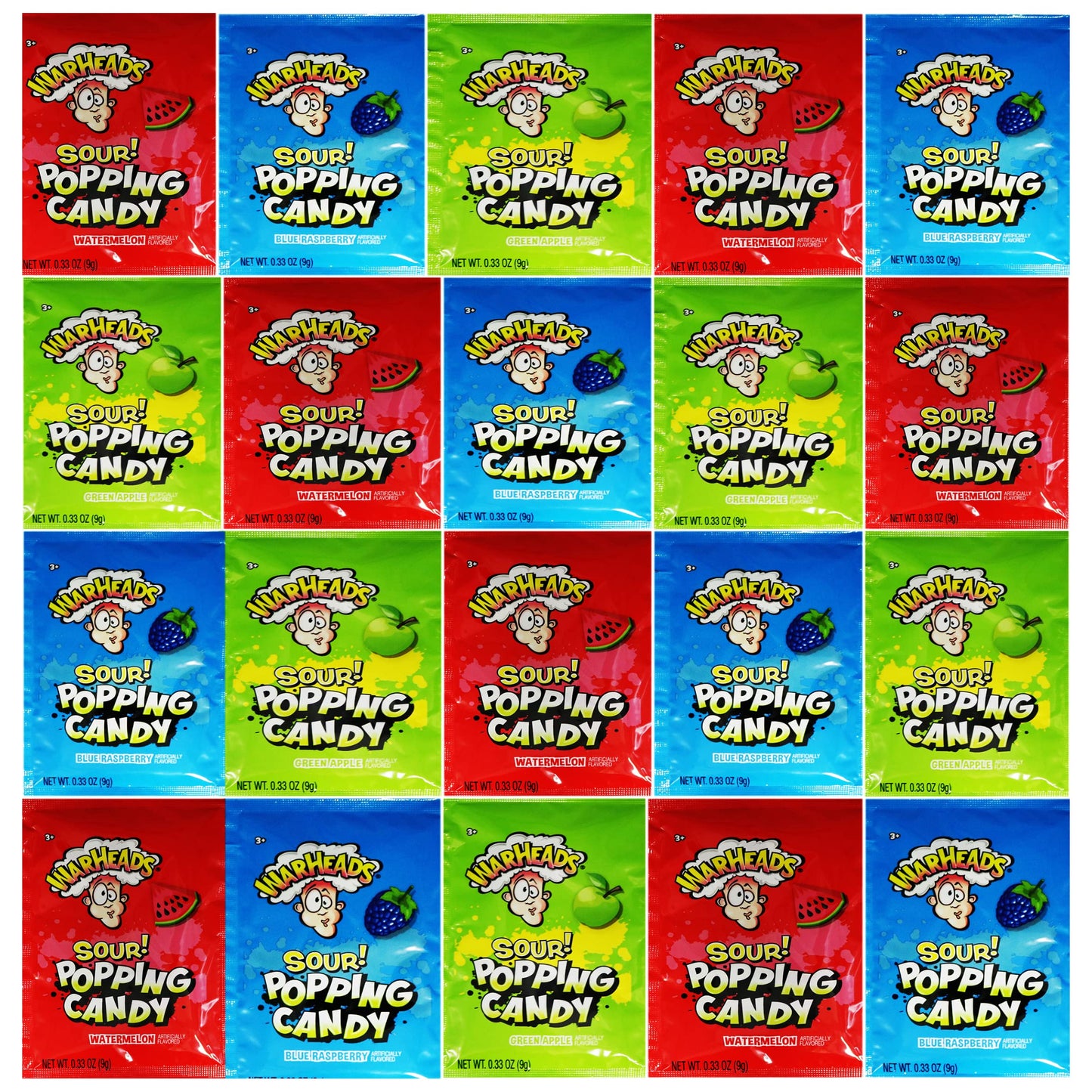 Warhead Popping Candy, Sour Pop Rocks Candy 0.33 Oz (Pack Of 20) (Assorted)