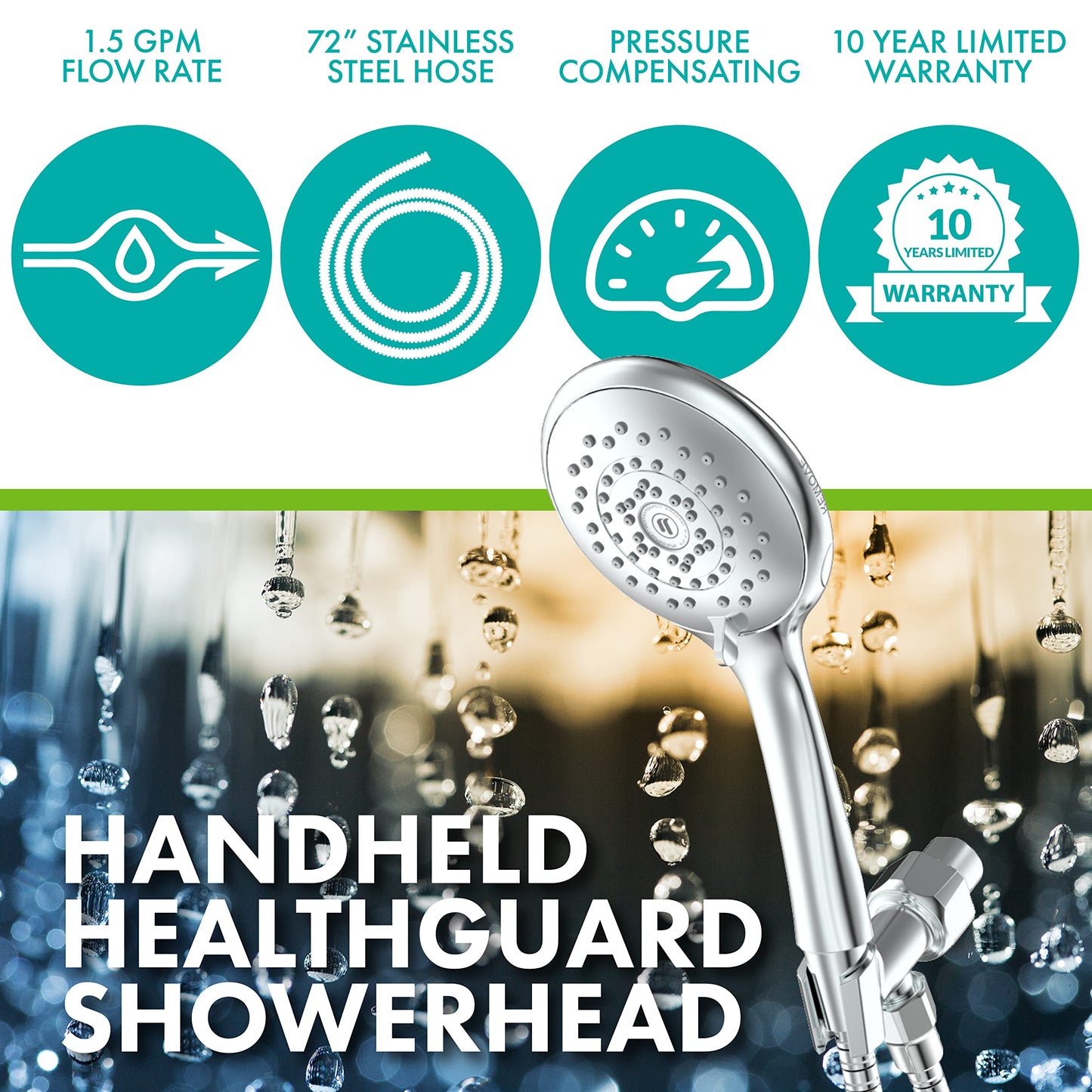 Niagara Conservation Water-Efficient 1.5 GPM HealthGuard 5-Spray with Removable Face Plate Handshower in Chrome, N9415CH-HH