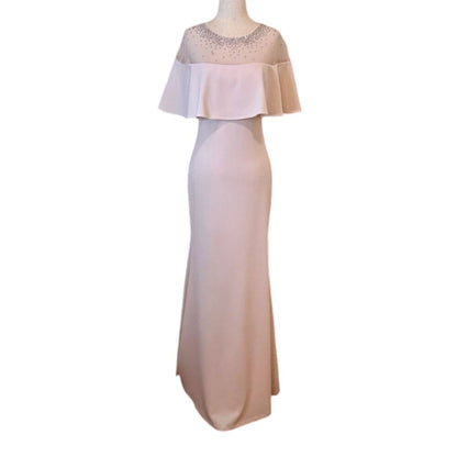 CK Beaded Cape Top Stretch Crepe Gown, Blush Pink. Size 16 194414931033