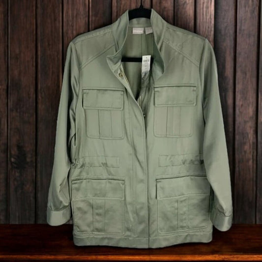 Chico's Utility Jacket Satin Sage Green, Size 2