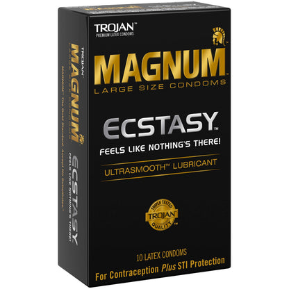 TROJAN Magnum Ecstasy Large Size Condoms, Black, 10 Count