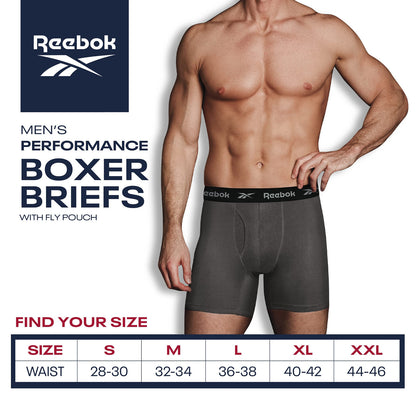Reebok Men's Boxer Briefs - 4 Pack Soft Performance Boxers for Men w Fly Pouch