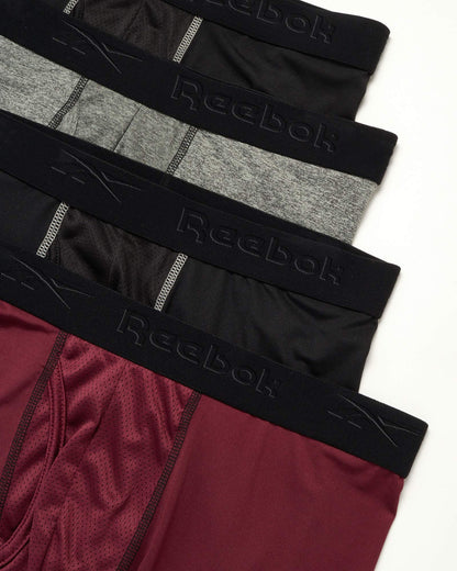 Reebok Men's Boxer Briefs - 4 Pack Soft Performance Boxers w Fly Pouch, Medium