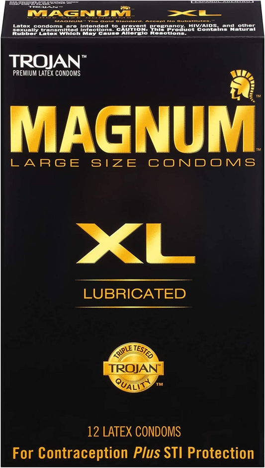 Trojan Magnum XL Size Lubricated Latex Condoms - 12 ct, Pack of 5
