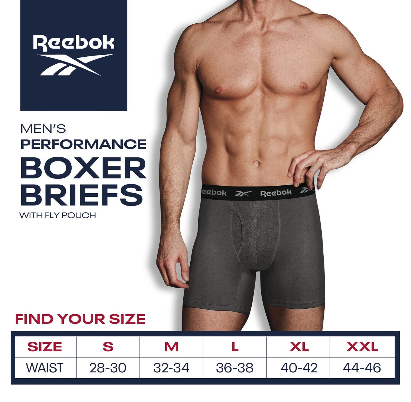 Reebok Men's Boxer Briefs - 4 Pack Soft Performance Boxers w Fly Pouch, Medium