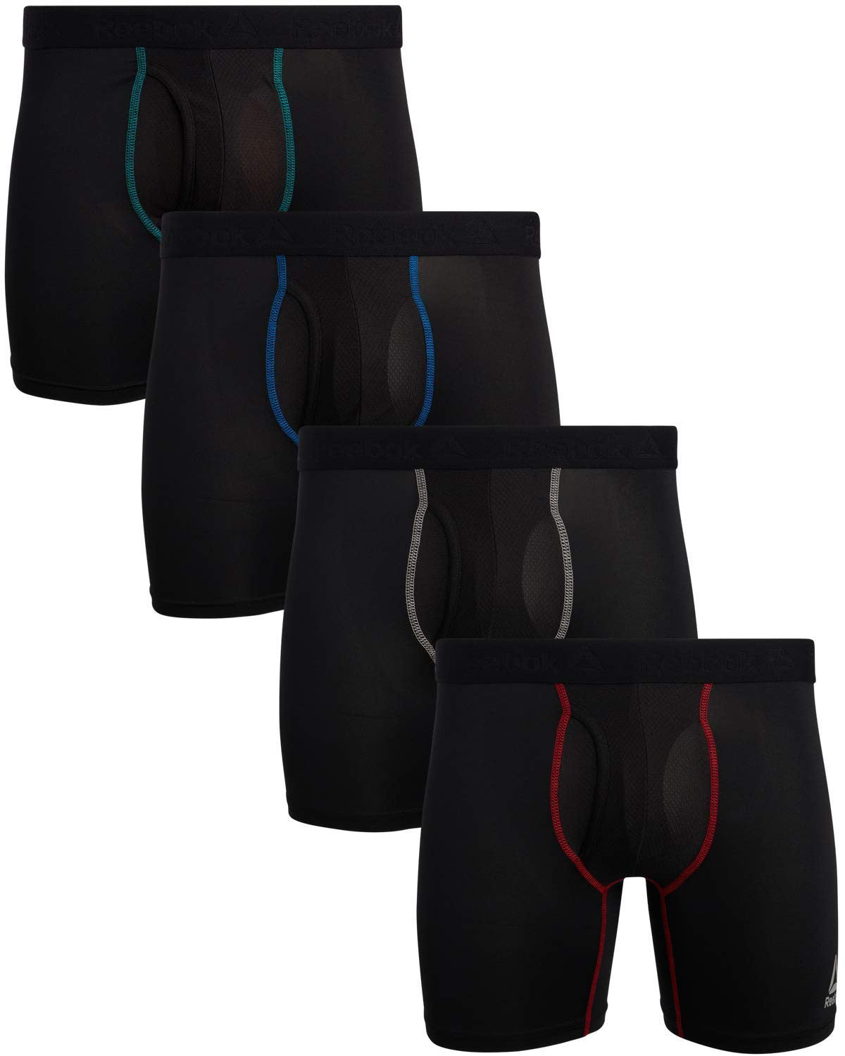 Reebok Men's Boxer Briefs - 4 Pack Soft Performance Boxers for Men w Fly Pouch
