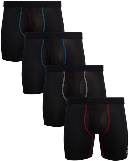 Reebok Men's Boxer Briefs - 4 Pack Soft Performance Boxers for Men w Fly Pouch