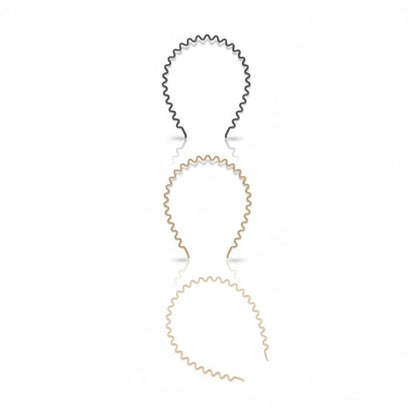 The Wholesale Outlet Goody wavy hair headband set featuring three flexible headbands in black, brown, and beige.