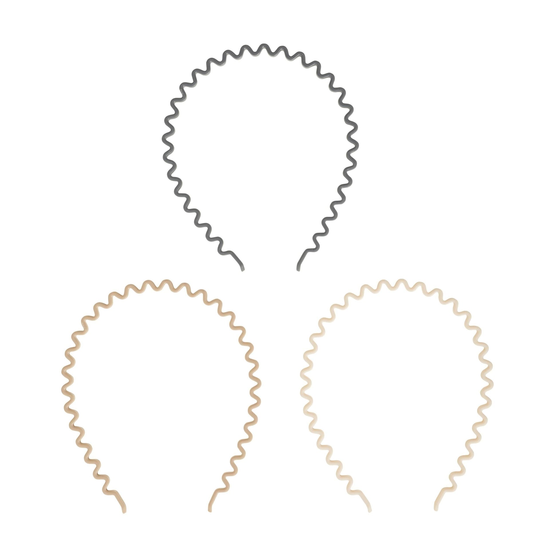The Wholesale Outlet Goody wavy hair headband set in black, beige, and light brown for a secure, comfortable fit.