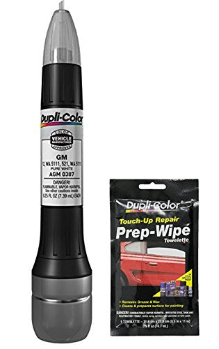 Dupli-Color AGM0387 Pure White Exact-Match Scratch Fix All-in-1 Touch-Up Paint for GM Vehicles (521,12, WA 5111) Bundle with Prep Wipe Towelette (2 Items)