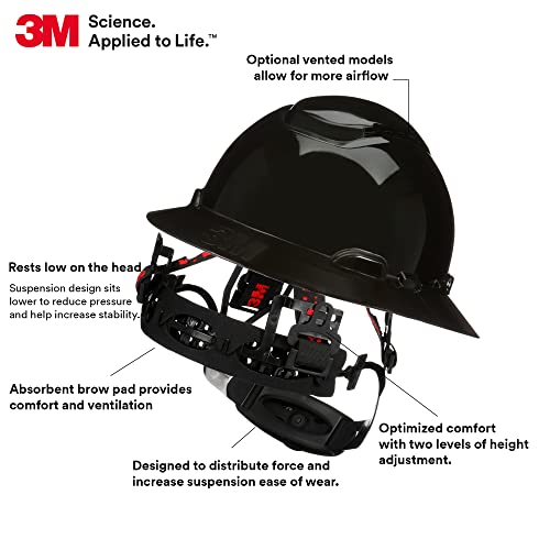 3M Hard Hat SecureFit H-800 Series Full Brim Style Safety Helmet with Uvicator Sensor, 4-Point Pressure Diffusion Ratchet Suspension, ANSI Z87.1