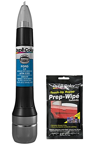 Dupli-Color AFM0355 Medium Wedgewood Exact-Match Scratch Fix All-in-1 Touch-Up Paint for Ford Vehicles (LD) Bundle with Prep Wipe Towelette (2 Items)