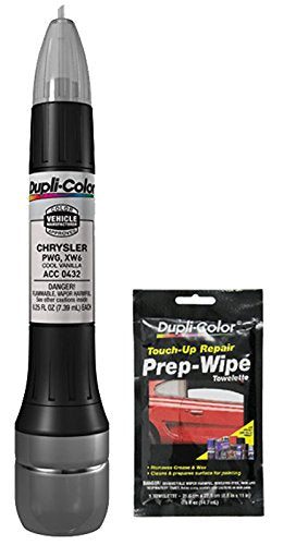 Dupli-Color ACC0432 Cool Vanilla Exact-Match Scratch Fix All-in-1 Touch-Up Paint for Chrysler Vehicles (PWG,XWG) Bundle with Prep Wipe Towelette (2 Items)