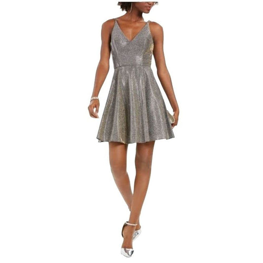 Xscape Womens Glitter Metallic Party Dress Silver 10