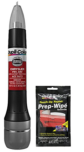 Dupli-Color ACC0413 Dark Garnet Red Pearl Exact-Match Scratch Fix All-in-1 Touch-Up Paint for Chrysler Vehicles (PRV, XRV) Bundle with Prep Wipe Towelette (2 Items)