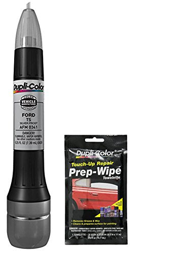 Dupli-Color AFM0341 Silver Frost Exact-Match Scratch Fix All-in-1 Touch-Up Paint for Ford Vehicles (TS) Bundle with Prep Wipe Towelette (2 Items)