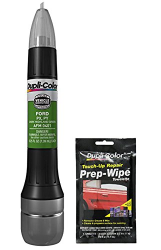 Dupli-Color AFM0401 Dark Highland Green Exact-Match Scratch Fix All-in-1 Touch-Up Paint for Ford Vehicles (PX, PY) Bundle with Prep Wipe Towelette (2 Items)