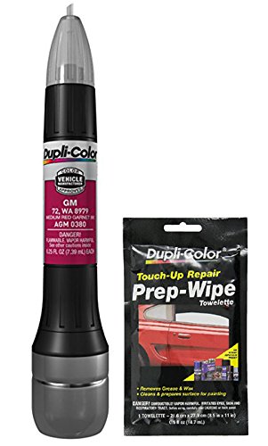 Dupli-Color AGM0380 Metallic Medium Red Garnet Exact-Match Scratch Fix All-in-1 Touch-Up Paint for GM Vehicles (72, WA 8979) Bundle with Prep Wipe Towelette (2 Items)