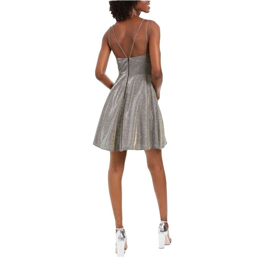 Xscape Womens Glitter Metallic Party Dress Silver 10