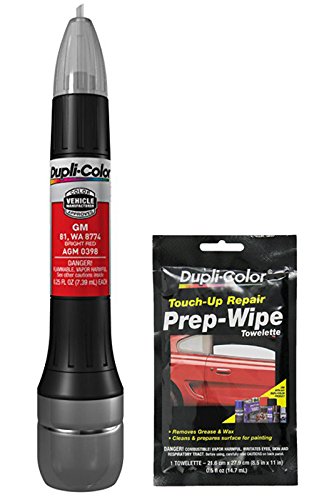 Dupli-Color AGM0398 Bright Red Exact-Match Scratch Fix All-in-1 Touch-Up Paint for GM Vehicles (81, WA 8774) Bundle with Prep Wipe Towelette (2 Items)