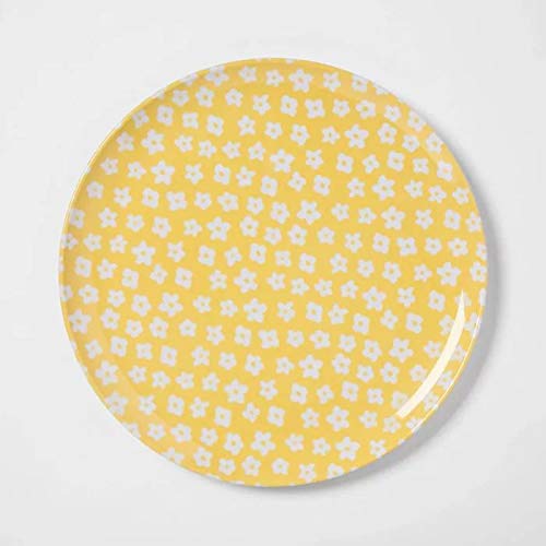 Yellow Floral Melamine Floral Dinner Plate Spritz Set of 12, (12 Piece Set)