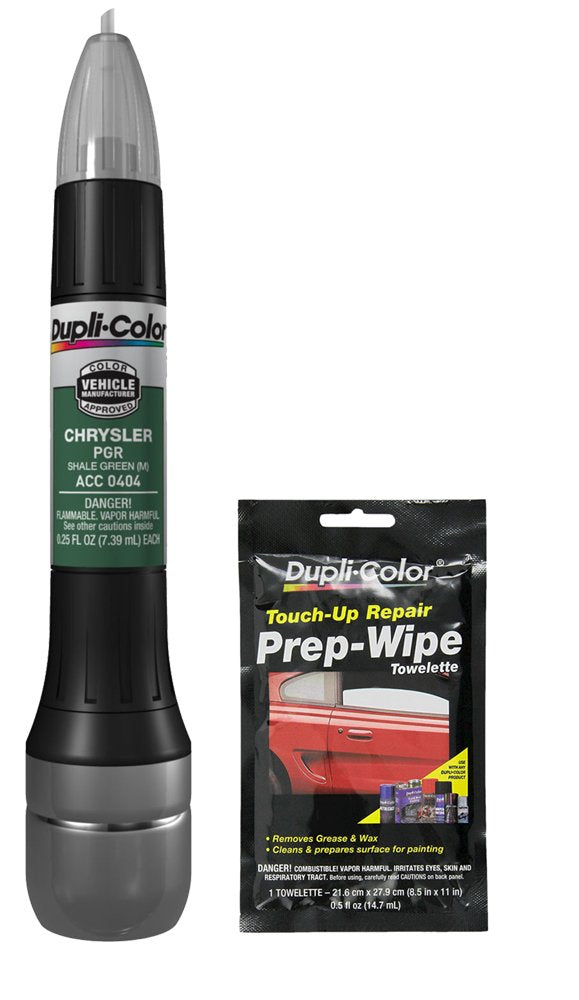 Dupli-Color ACC0404 Metallic Shale Green Exact-Match Scratch Fix All-in-1 Touch-Up Paint for Chrysler Vehicles (PGR) Bundle with Prep Wipe Towelette (2 Items)