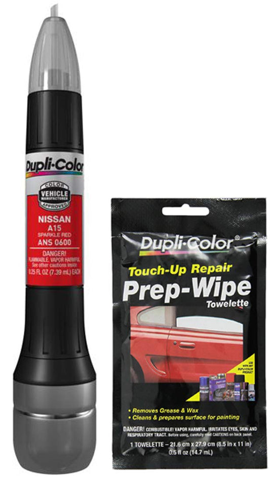 Sherwin-Williams Company Dupli-Color ANS0600 All-in-One Touch Up Paint, Sparkle Red, Compatible with Nissan Vehicles, Pack with Prep Wipe (2 Pack)