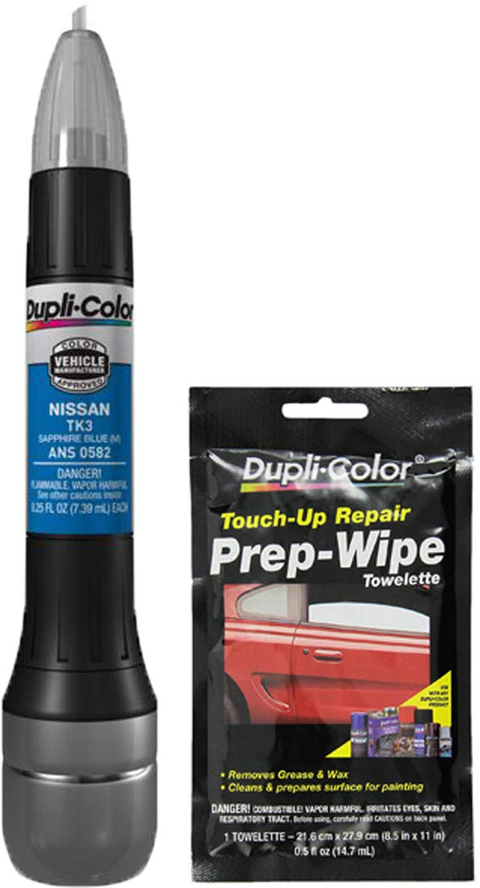 Sherwin-Williams Company Dupli-Color ANS0582 All-in-One Touch Up Paint, Metallic Sapphire Blue, Compatible with Nissan Vehicles, Pack with Prep Wipe (2 Pack)