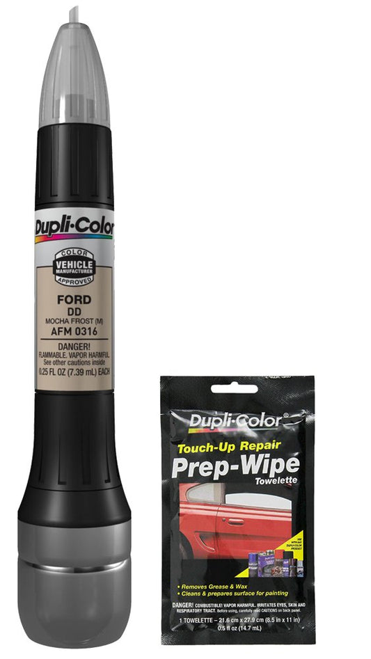 Dupli-Color AFM0316 Metallic Mocha Frost Exact-Match Scratch Fix All-in-1 Touch-Up Paint for Ford Vehicles (DD) Bundle with Prep Wipe Towelette (2 Items)